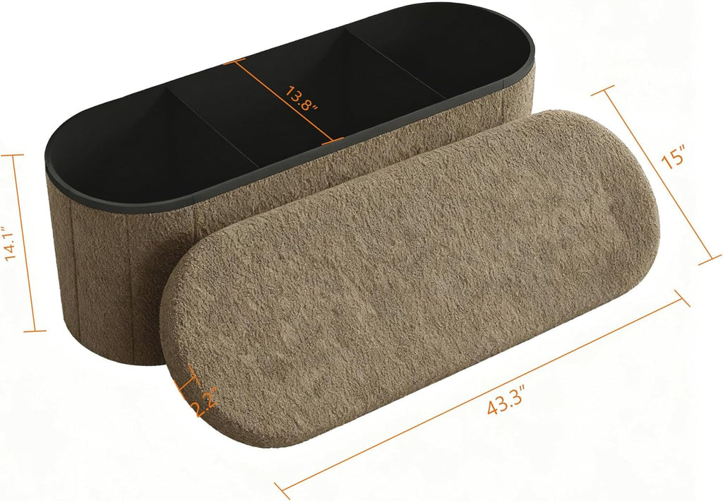 Brown 43 Inch Folding Storage Ottoman Sherpa Fabric