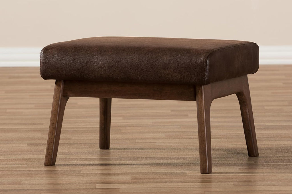 Dark Walnut Ottoman Distressed Faux Leather Upholstery