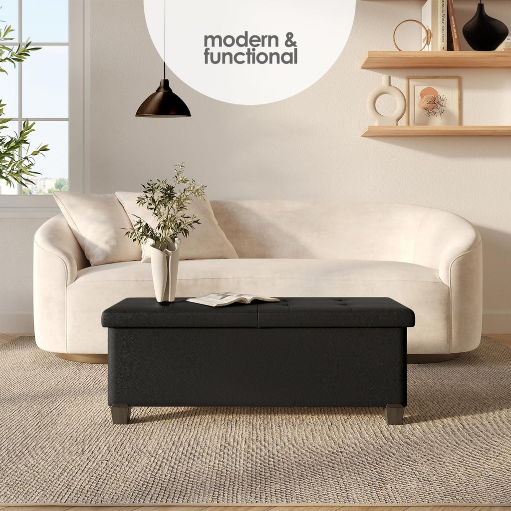 Black Forty ThreeInch Premium Multifunctional Storage Ottoman Bench