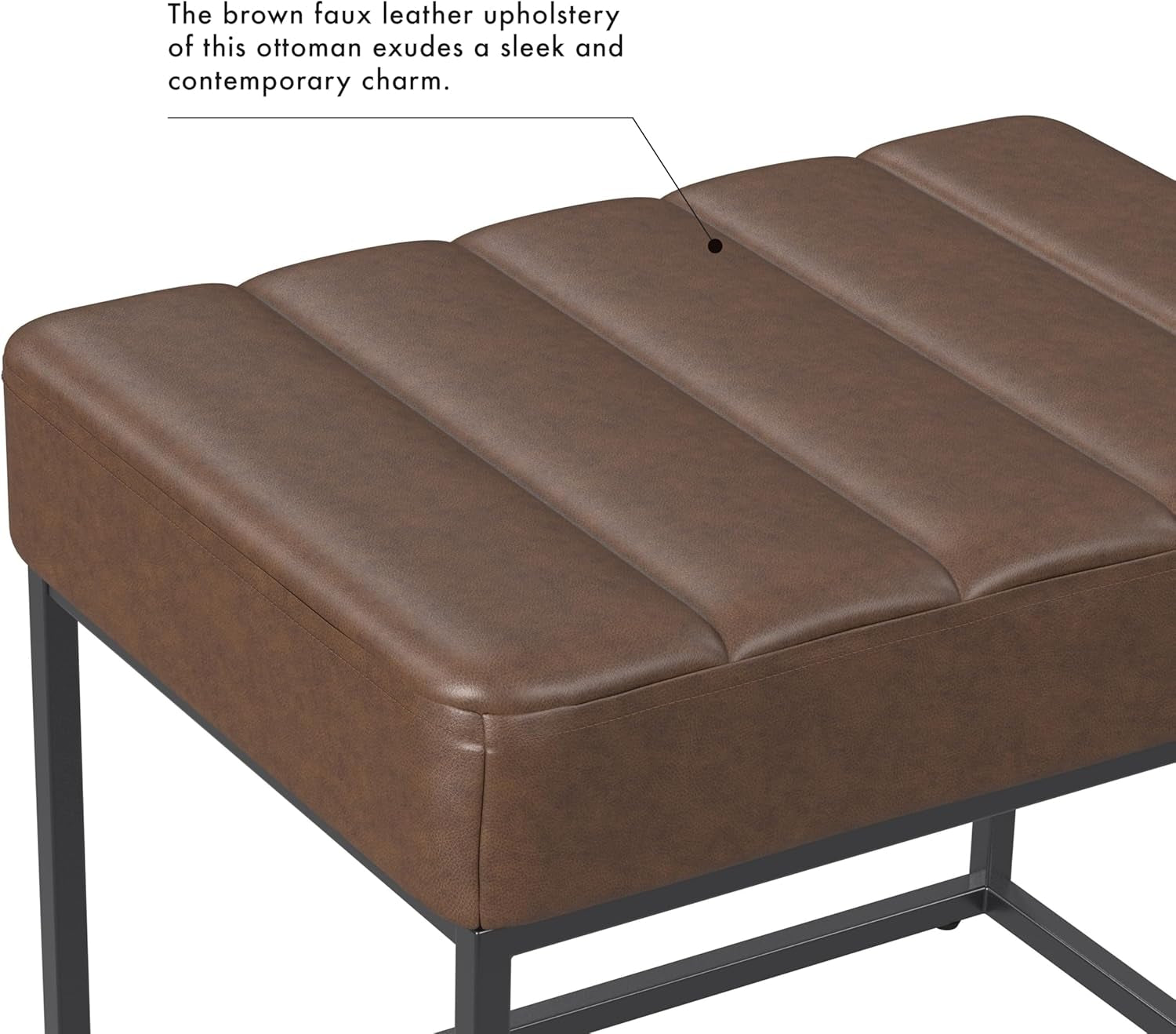 Small Brown Faux Leatherette Channel Tufted Ottoman