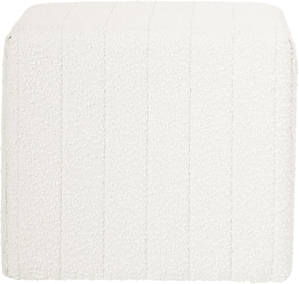 Cream Soft Boucle Upholstered Ottoman Footrest 18 Inches