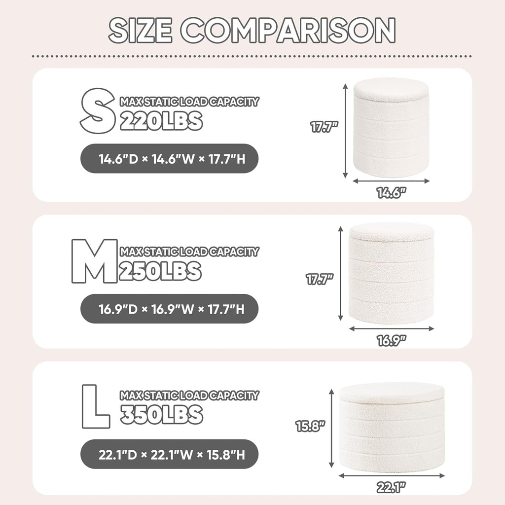 Round Storage Ottoman With Tray White VelvetFabric