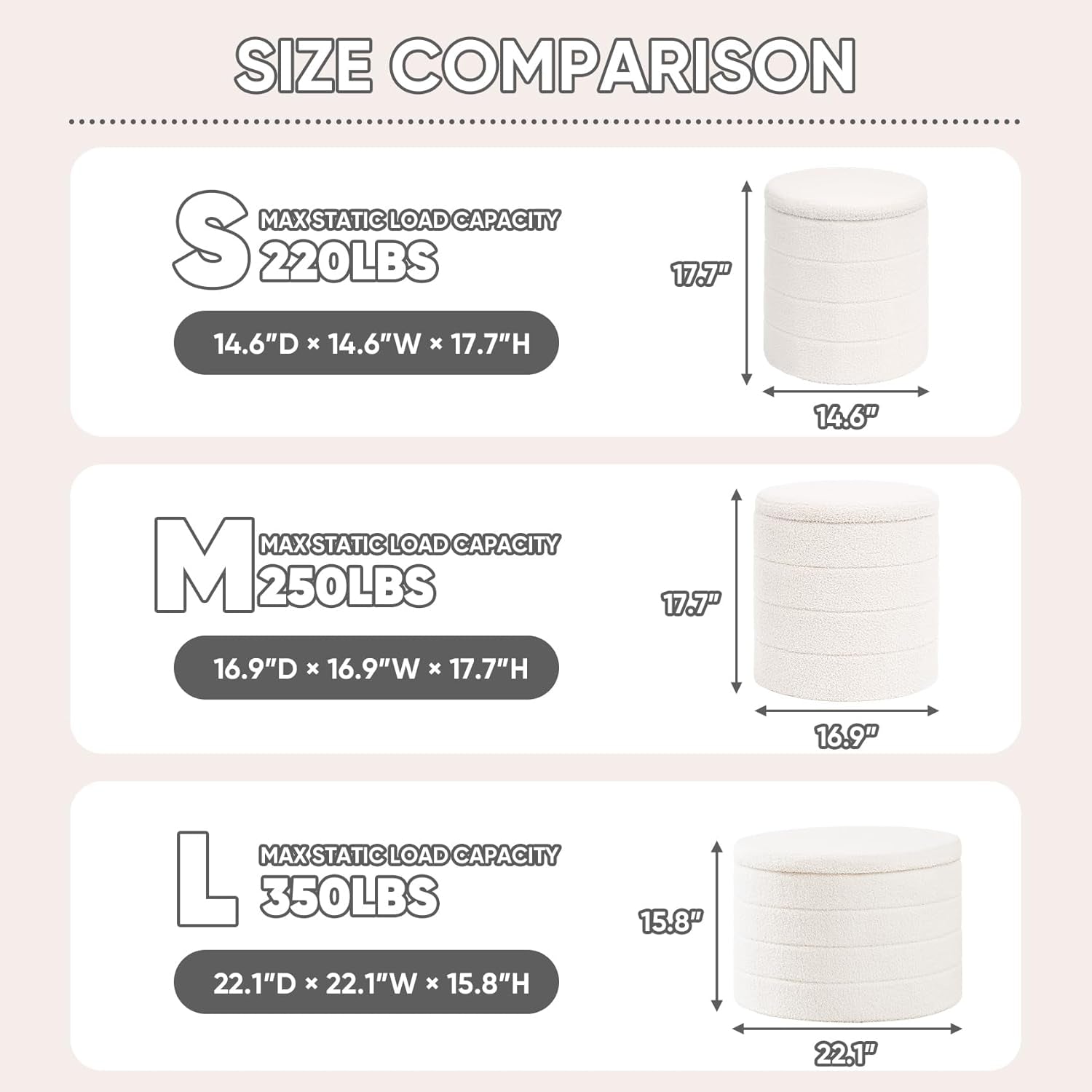 Round Storage Ottoman With Tray White VelvetFabric
