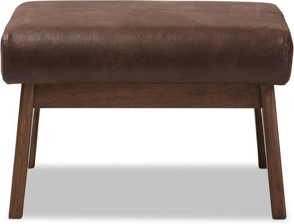 Dark Walnut Ottoman Distressed Faux Leather Upholstery