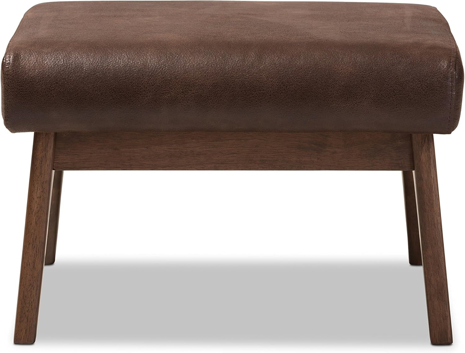 Dark Walnut Ottoman Distressed Faux Leather Upholstery