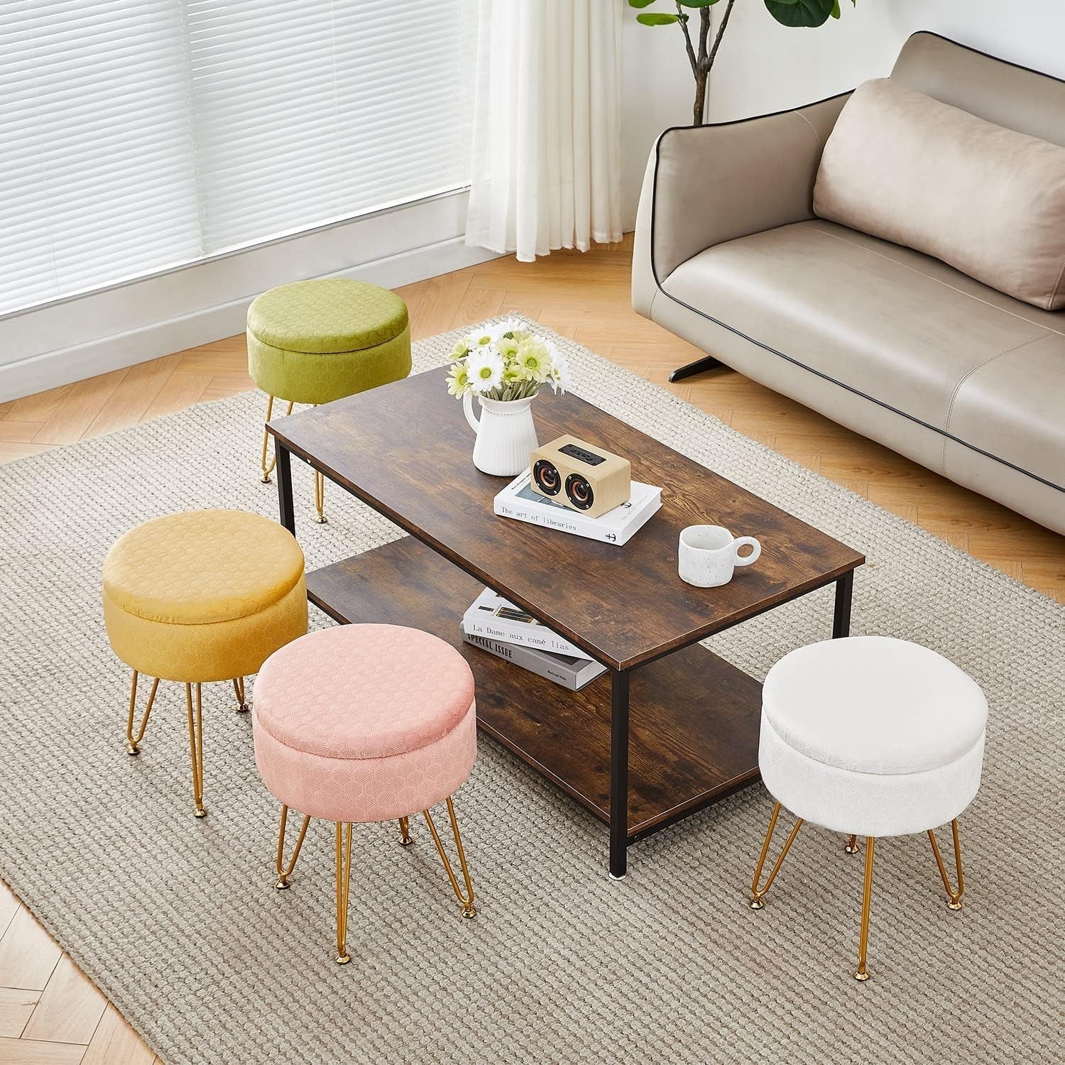 Ginger Velvet Storage Ottoman With Generous Capacity