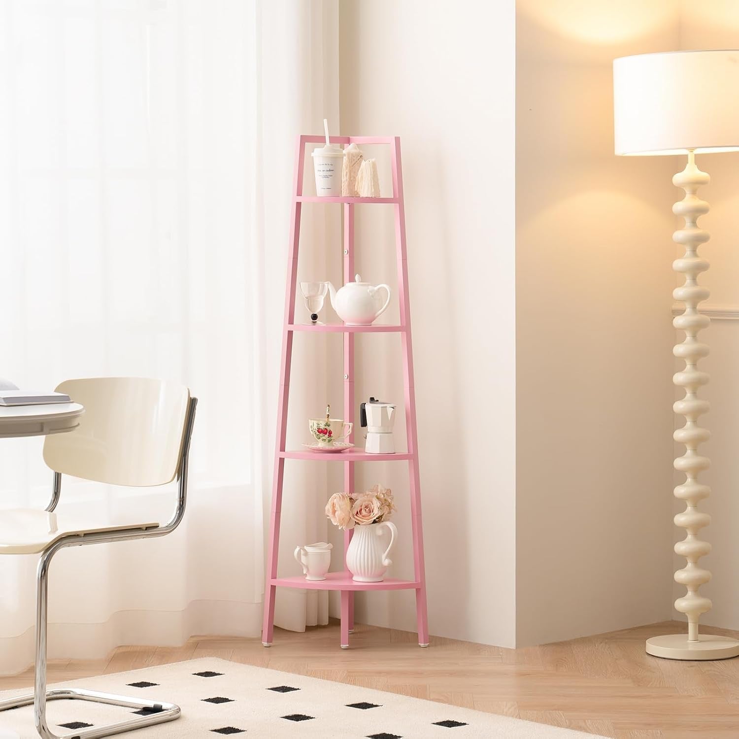 Wood And Metal 4 Tier Corner Shelf For Living Room
