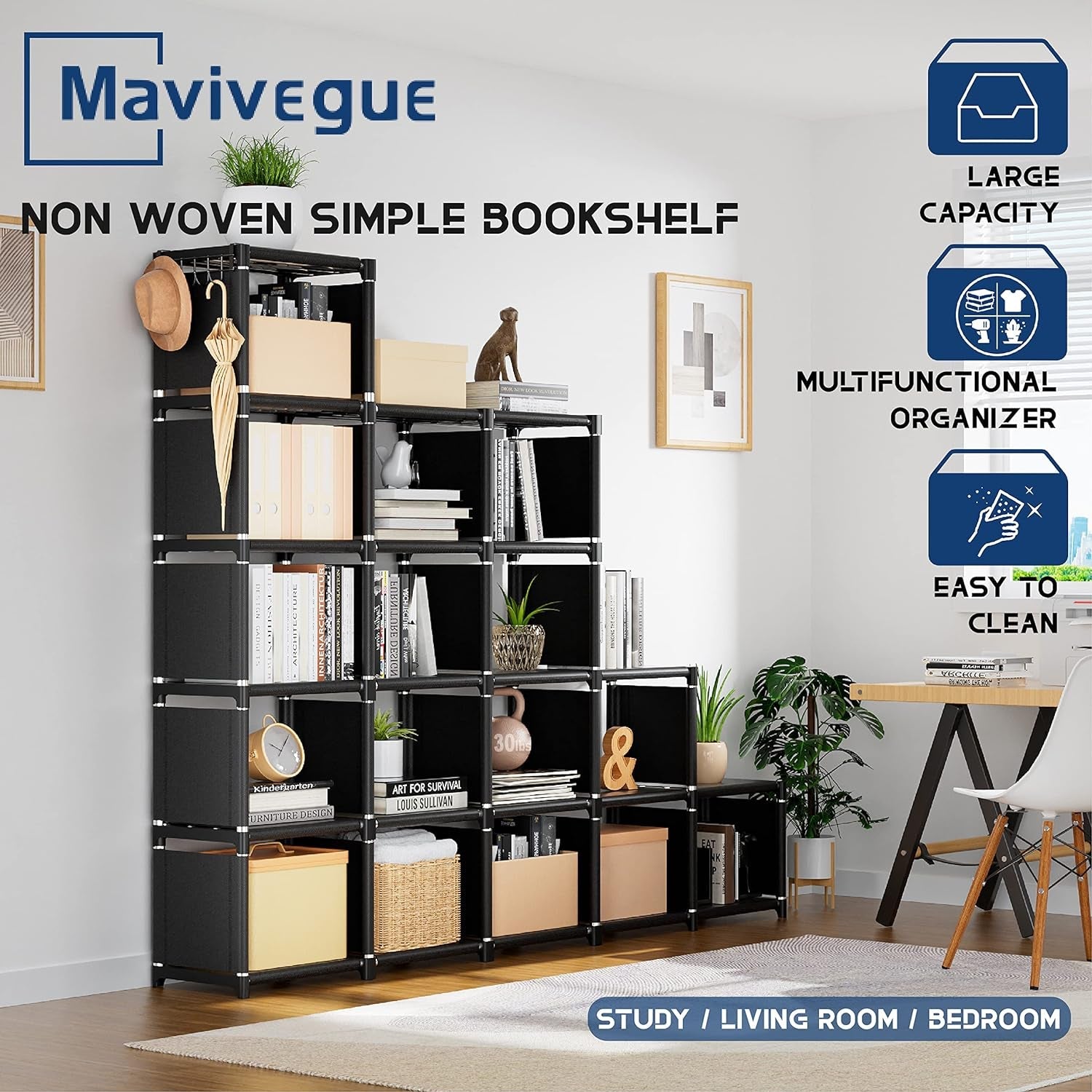 18 Cube Black Durable Bookcase With Storage Organizer