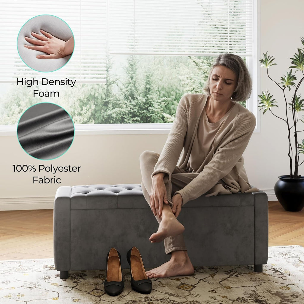 50 Inch Grey Luxurious Upholstered Storage Ottoman