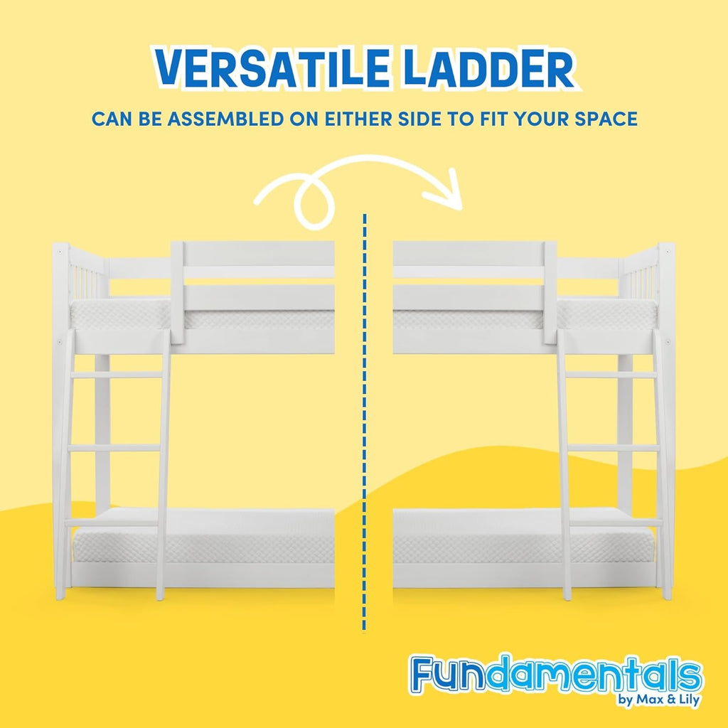 White Twin Low Bunk Bed Solid Wood Frame For Kids Safe
