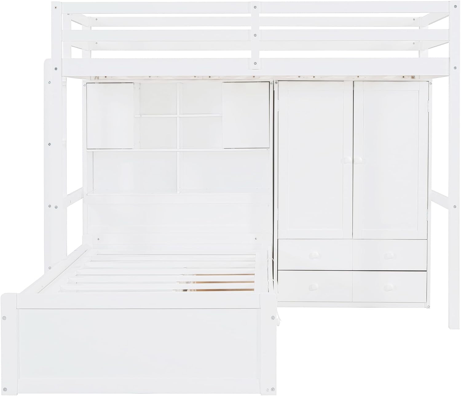 White Twin Over Twin Bunk Bed With Drawers And Wardrobe