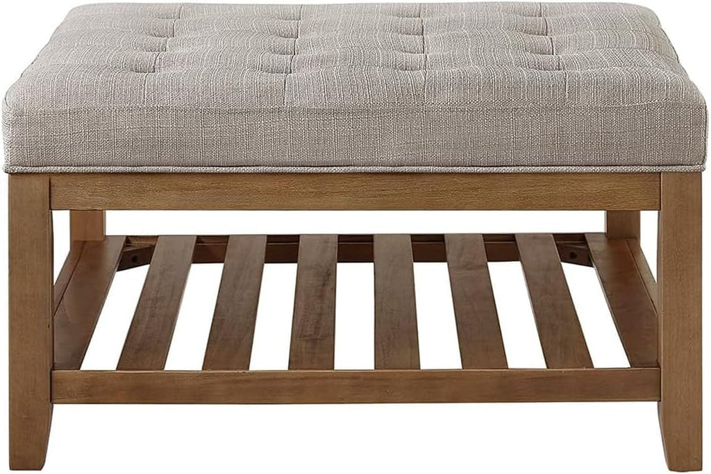 Large Upholstered Tufted Linen Ottoman Coffee Table