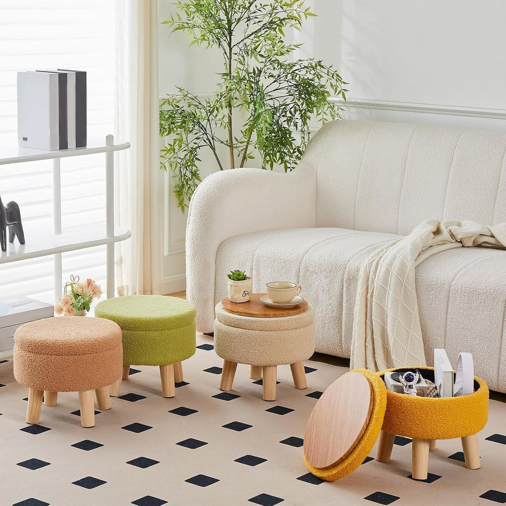 Storage Ottoman Round Footstool Velvet Modern Utility