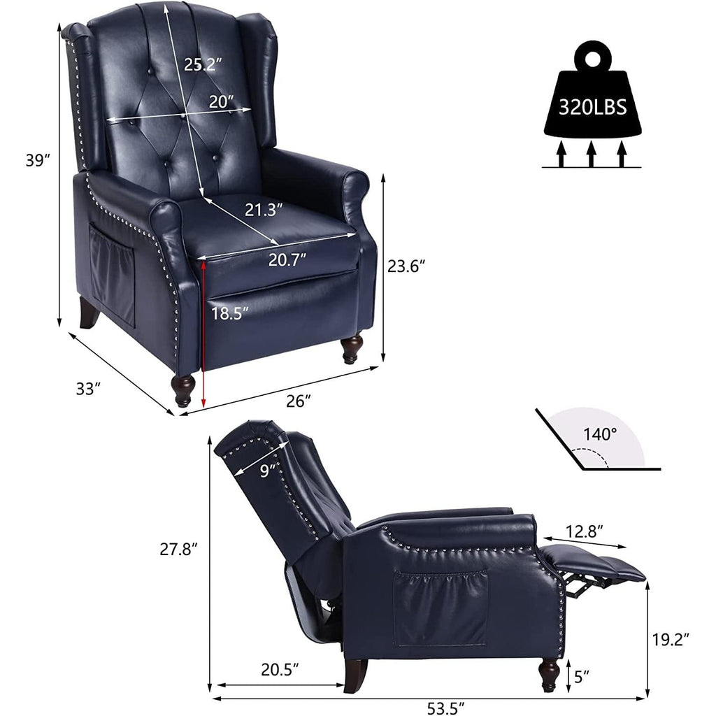 Wingback Recliner Chair With Massage Function PU Leather
