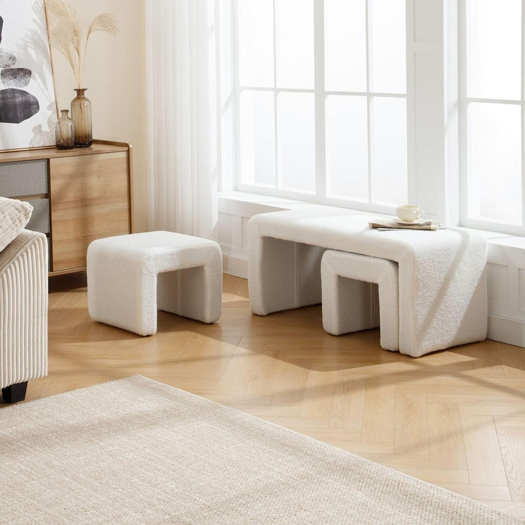White 40Inch Lux Velvet Plus Nesting Ottoman End Bench