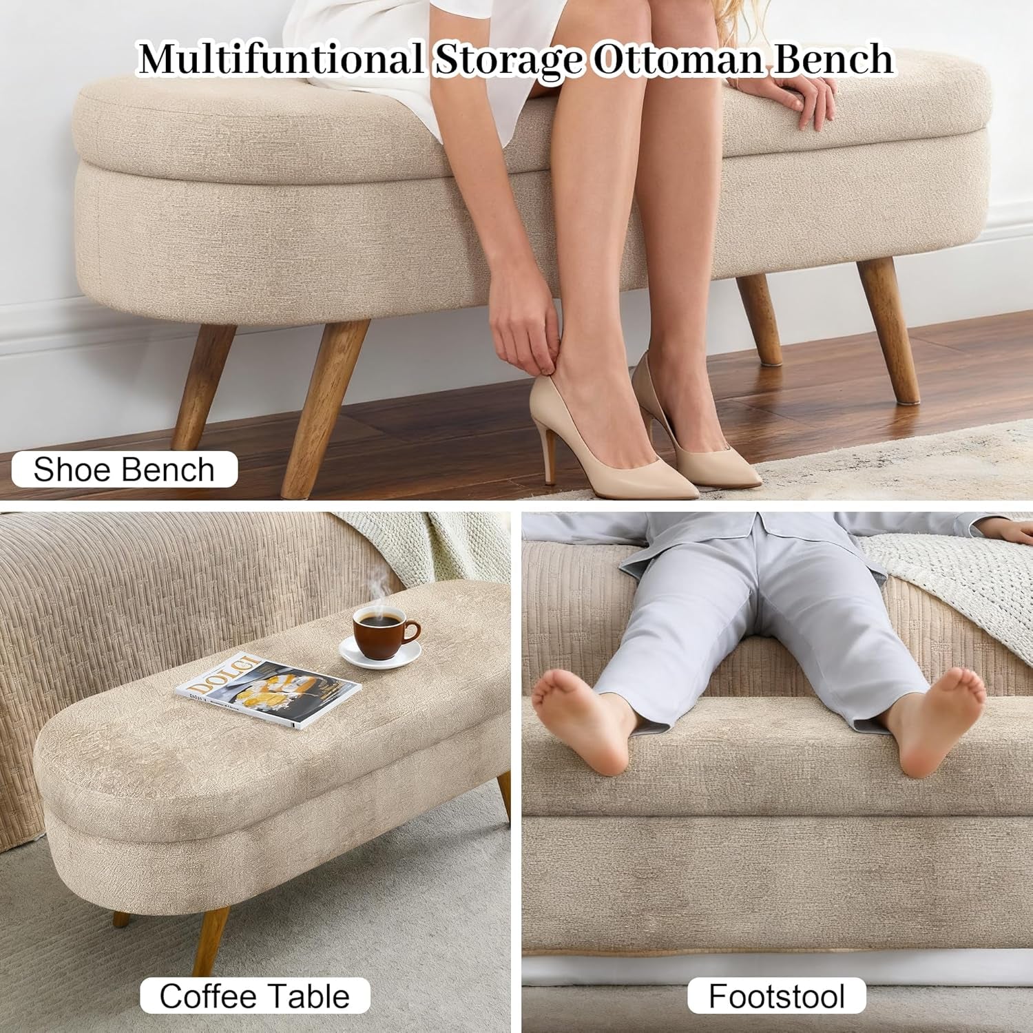 43-Inch Upholstered Storage Ottoman Bench With Hinge