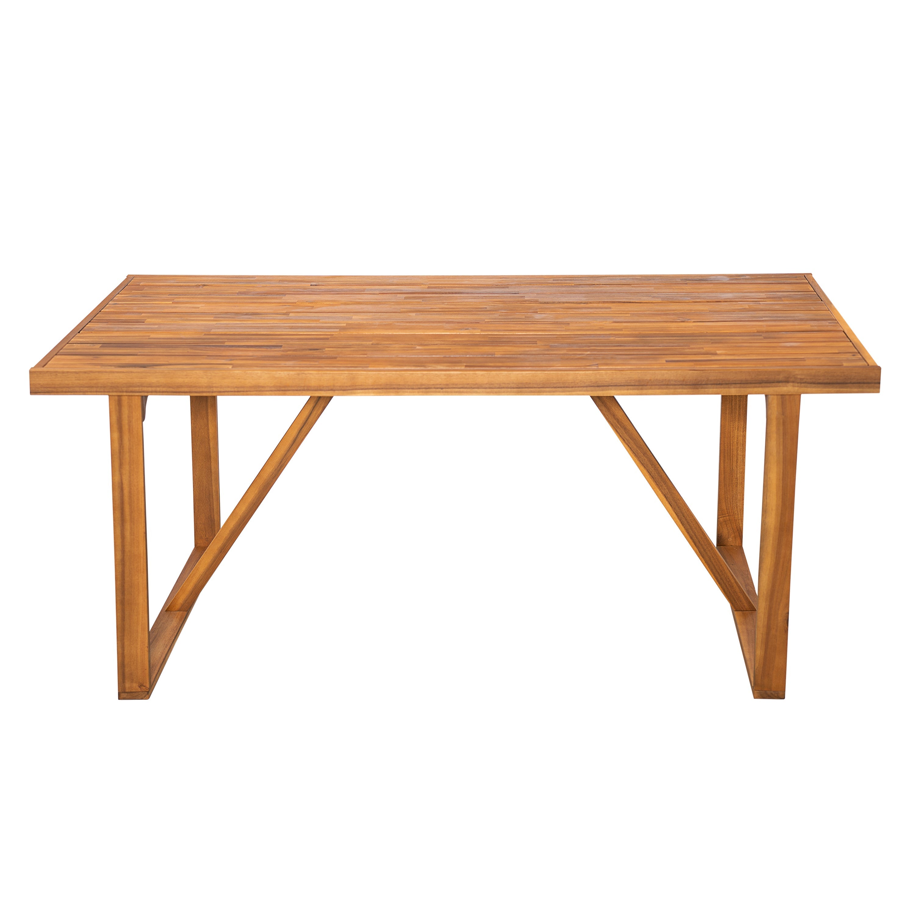 7 Pieces Acacia Wood Outdoor Dining Set, Modern 6 Chairs & 1 Large Table