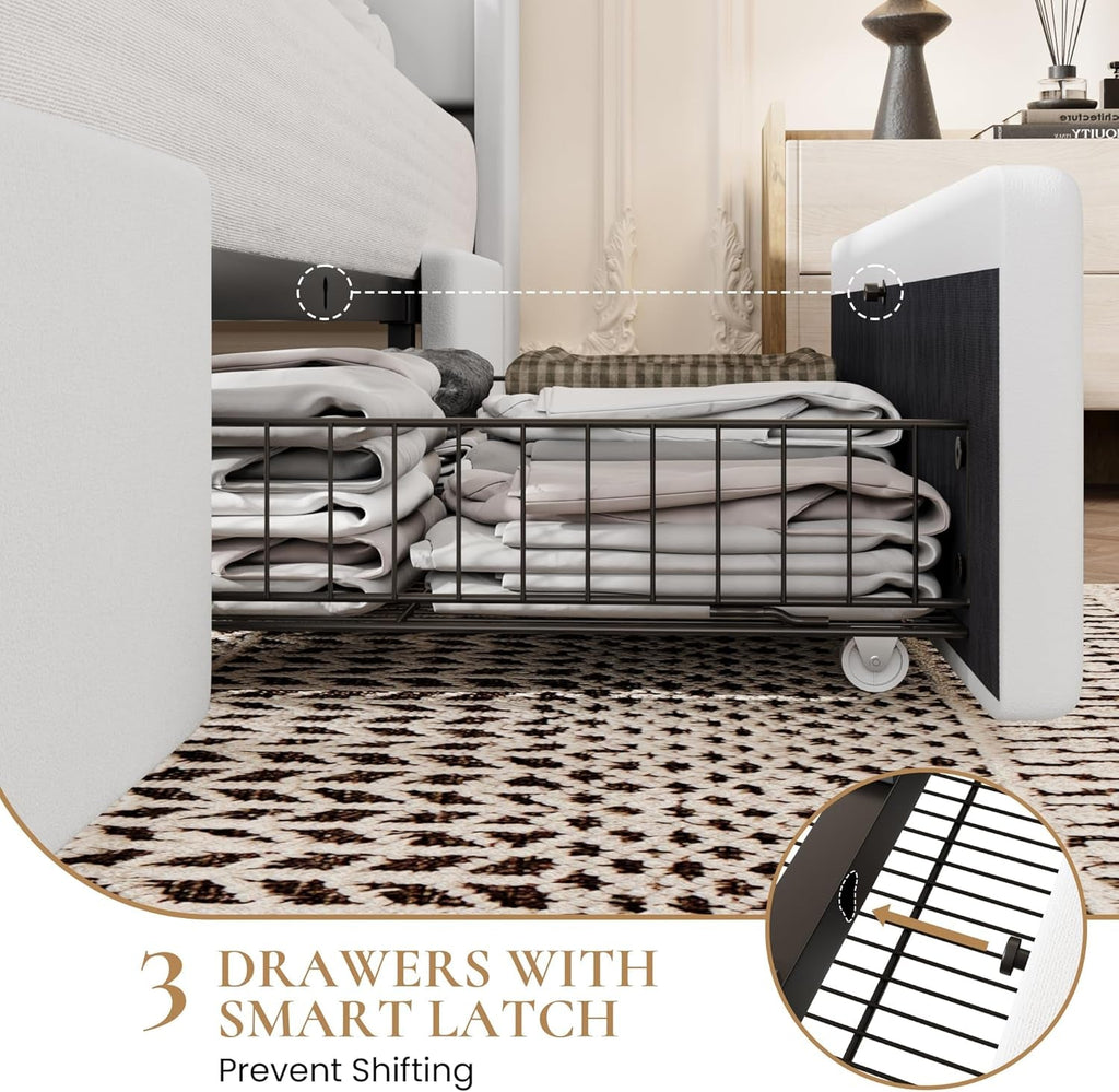 White Velvet Upholstered Bed Frame With USB Type C Ports
