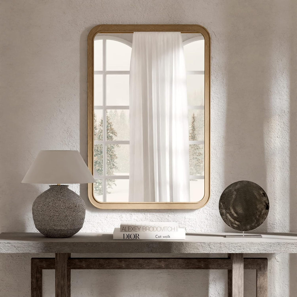 Wood Framed Bathroom Mirror 24x36 Inch Wall Mounted