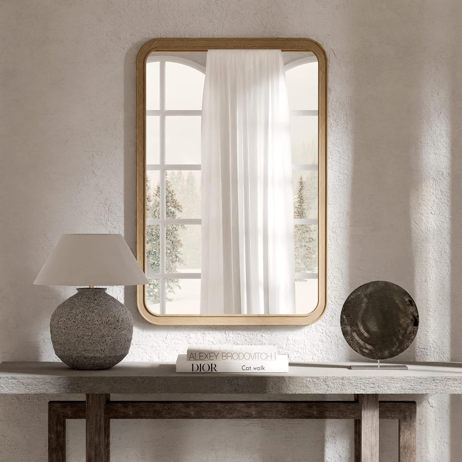 Wood Framed Bathroom Mirror 24x36 Inch Wall Mounted
