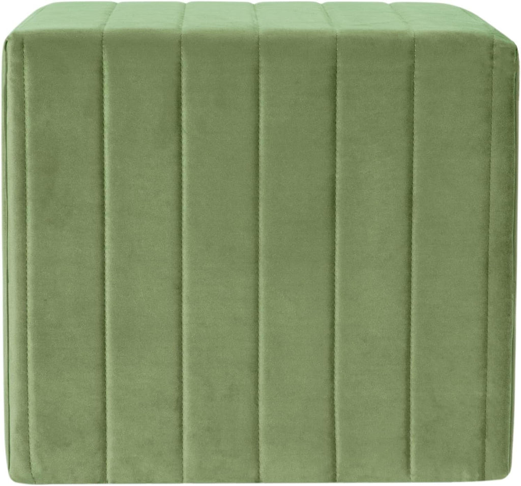 Elegant Green Velvet Tufted Channel Ottoman Footstool
