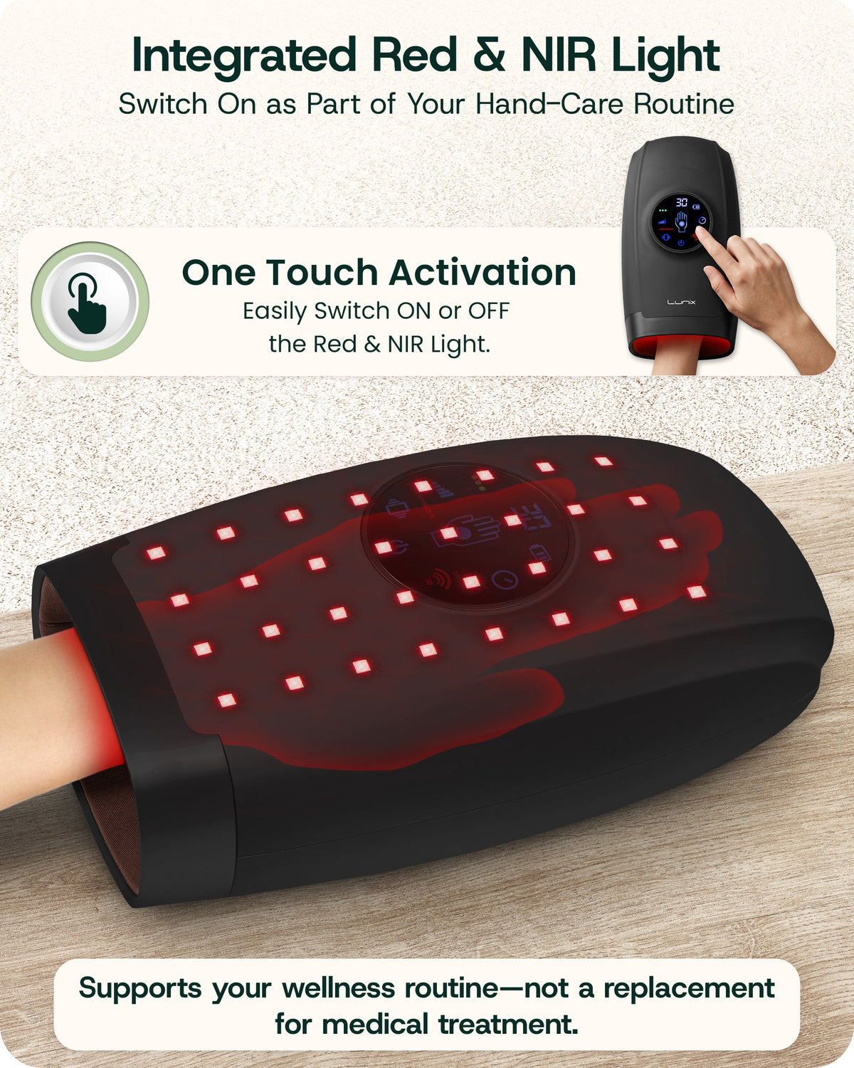Lunix LX37 Hand Massager, Touchscreen Red Light Therapy for Hands, Charcoal Black