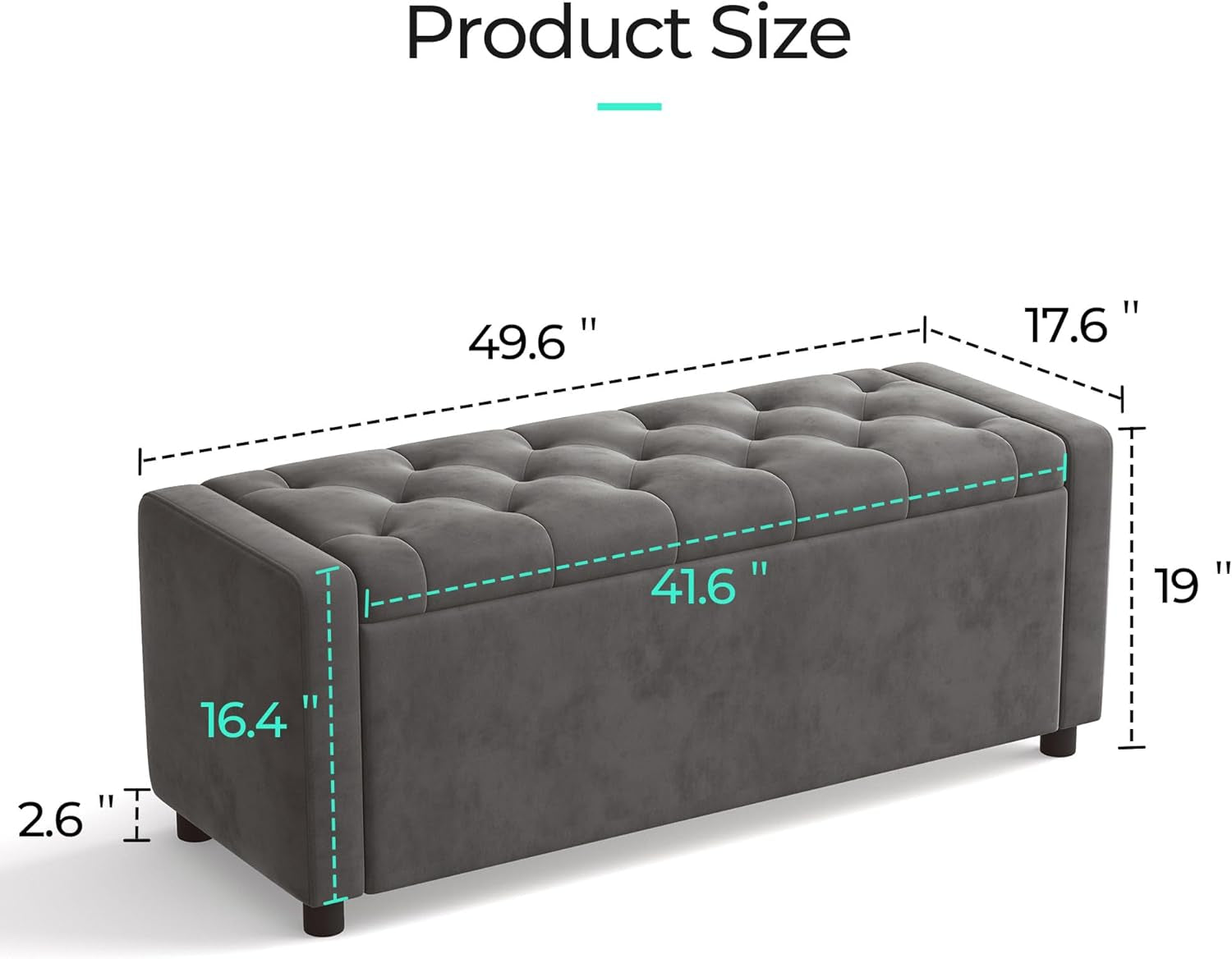 50 Inch Grey Luxurious Upholstered Storage Ottoman