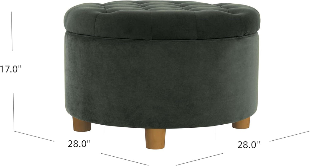 Handcrafted Loden Green Velvet Storage Ottoman 28In