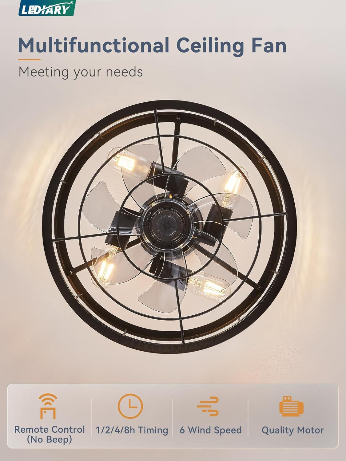 16.5 Inch Black Ceiling Fan Industrial Cage Design