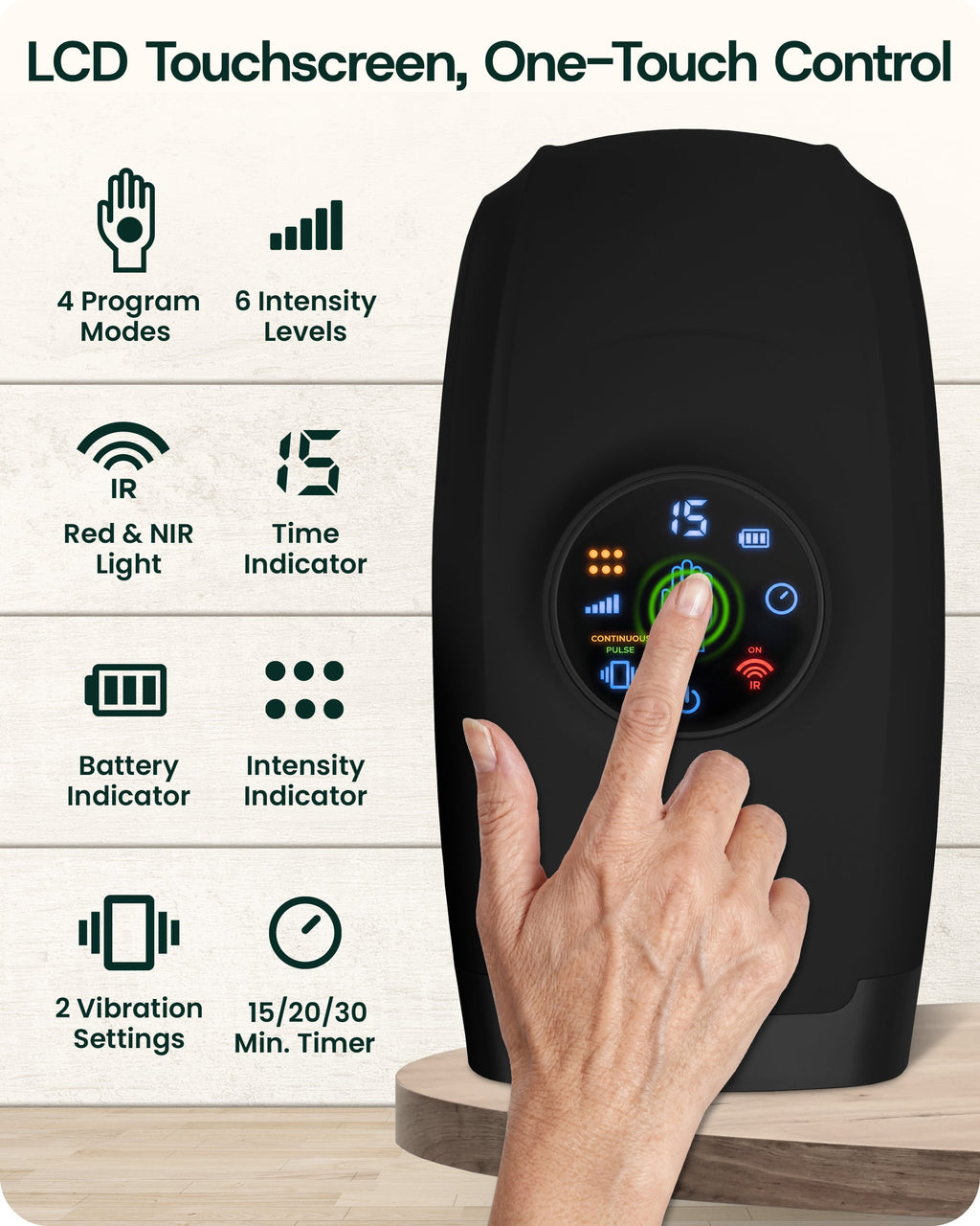 Lunix LX37 Hand Massager, Touchscreen Red Light Therapy for Hands, Charcoal Black