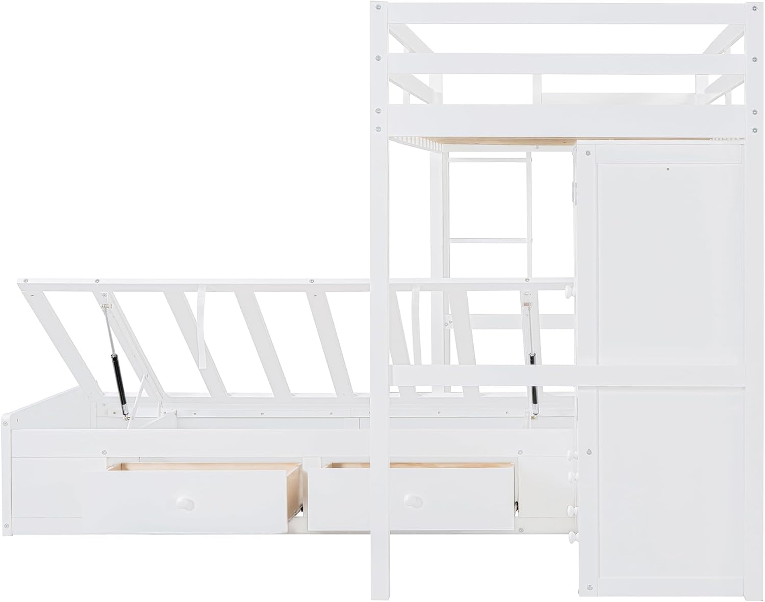White Twin Over Twin Bunk Bed With Drawers And Wardrobe