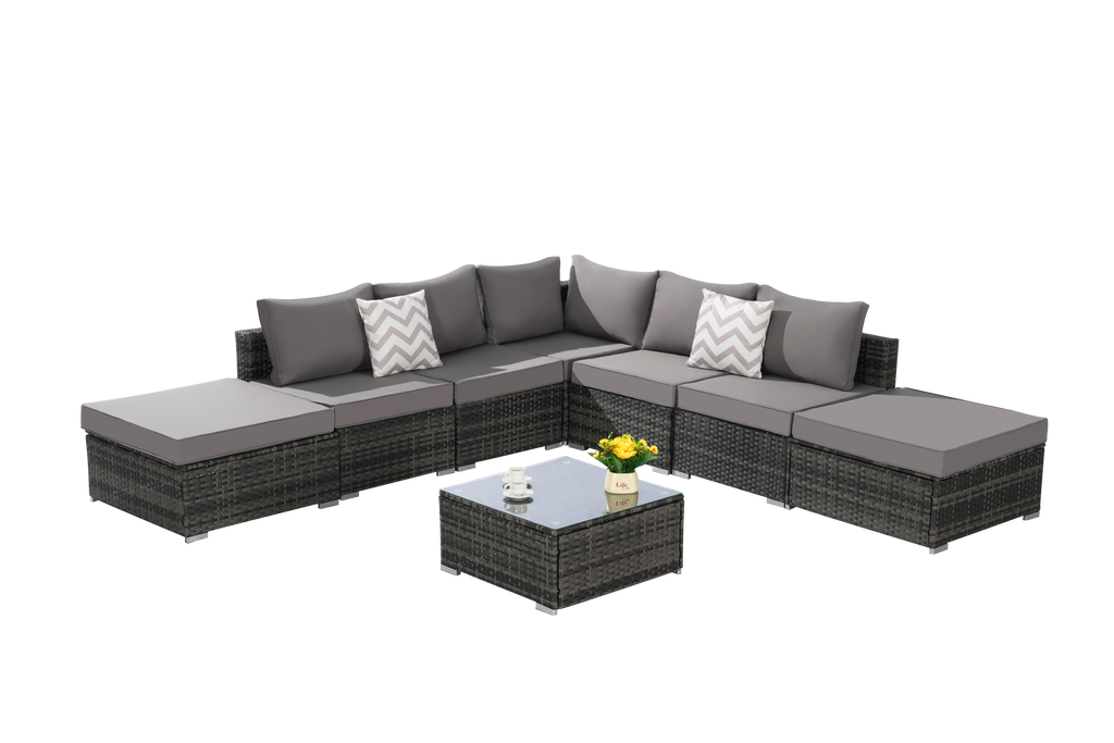 8 Pieces Outdoor Patio Sectional Sofa Couch with Washable Cushions & Glass Coffee Table