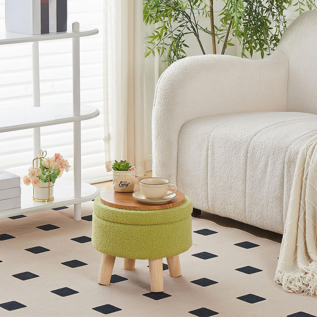 Storage Ottoman Round Footstool Velvet Modern Utility