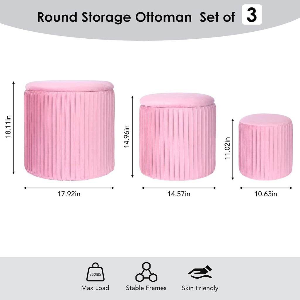 Small Round Velvet Ottoman With Storage Compartments