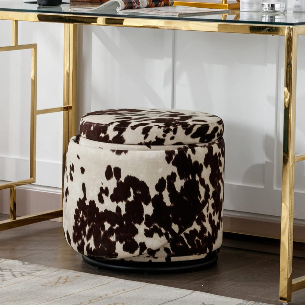 Rotating Brown Storage Ottoman With Hidden Compartment