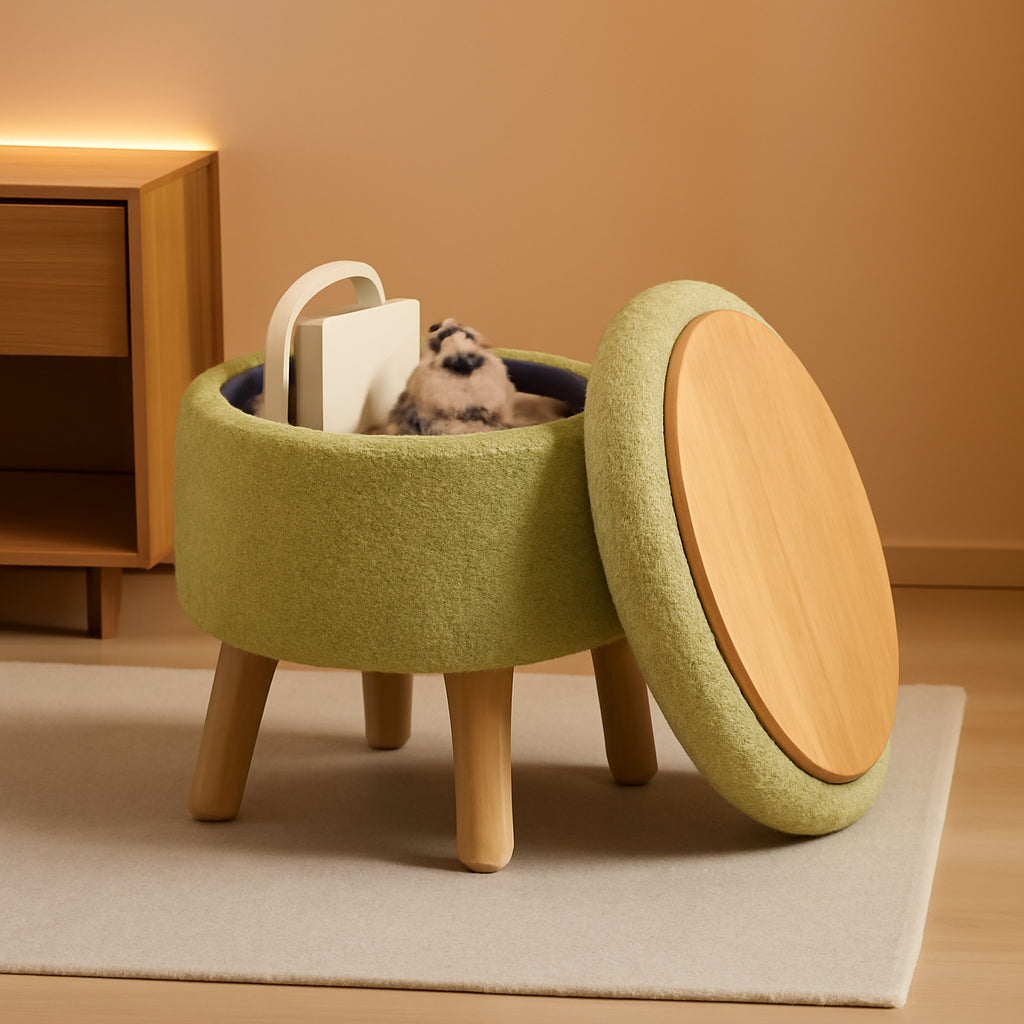 Storage Ottoman Round Footstool Velvet Modern Utility