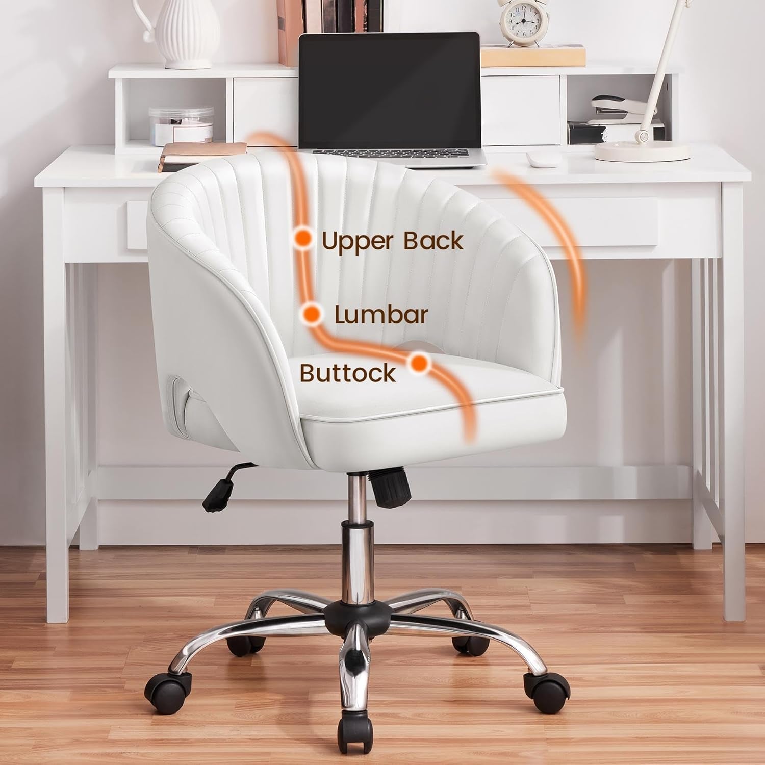 White Tufted Barrel Back Office Chair With Swivel Base