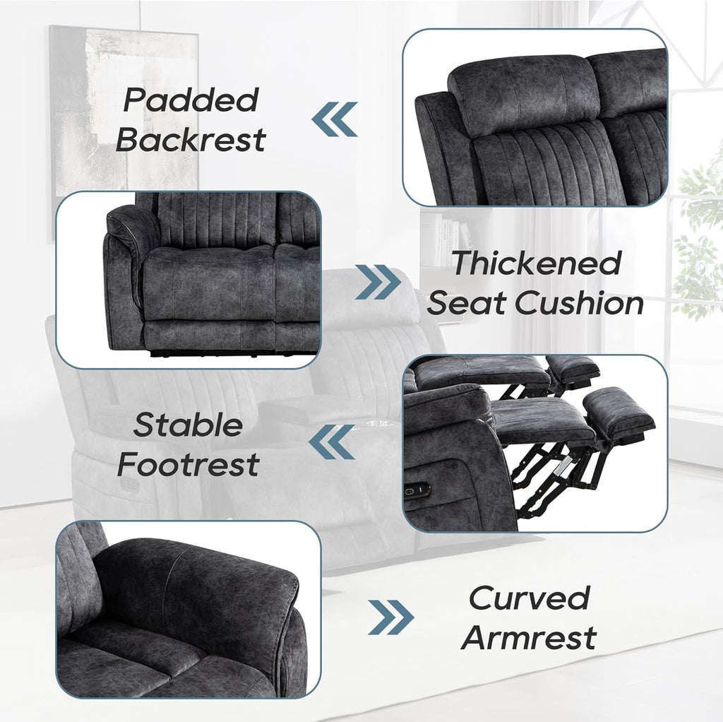 Zero Gravity Power Reclining Sofa Grey With USB Ports