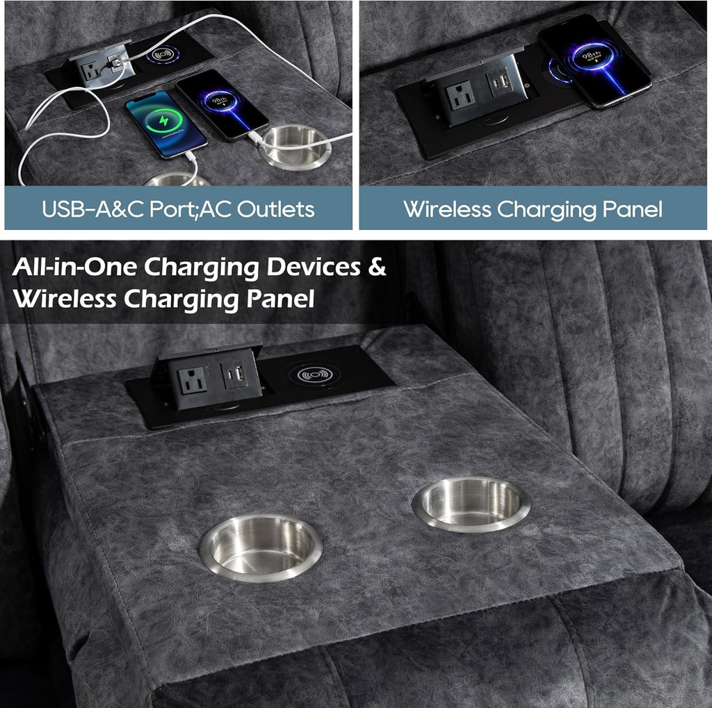 Zero Gravity Power Reclining Sofa Grey With USB Ports