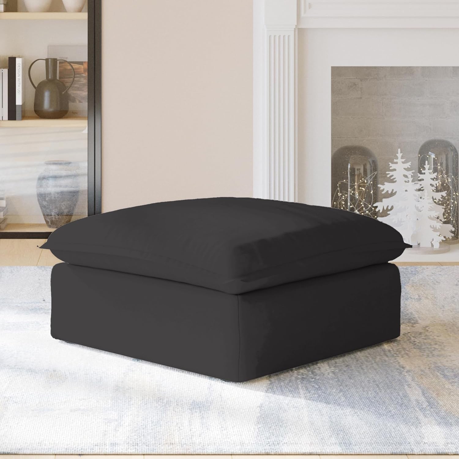 Black Storage Ottoman With Removable Cushion Covers