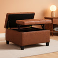 Storage Ottoman 30 Inch Distressed Saddle Brown Leatherette