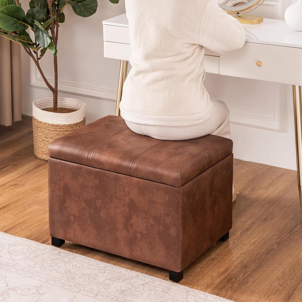 Leather Storage Ottoman Bench 24 Inches Rectangular