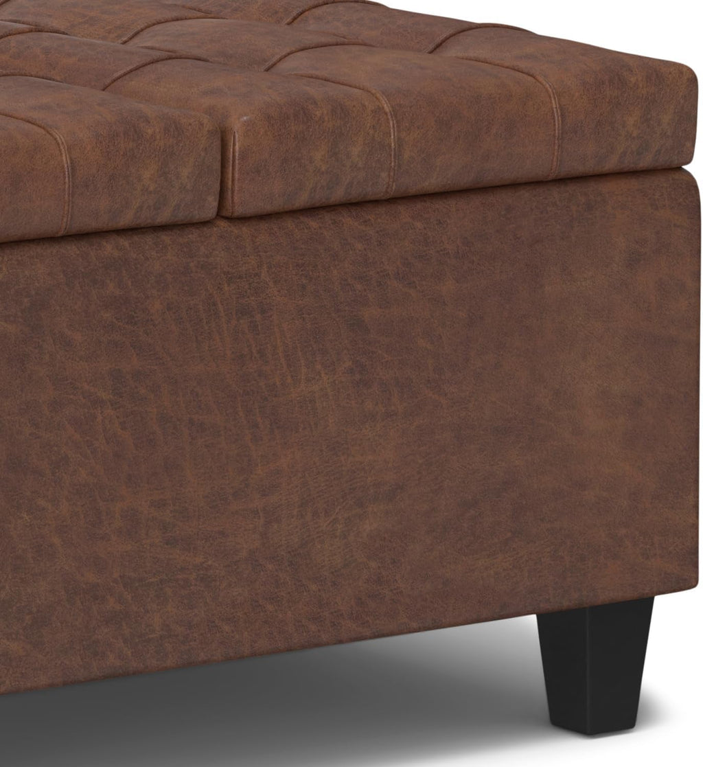 Storage Ottoman 30 Inch Distressed Saddle Brown Leatherette