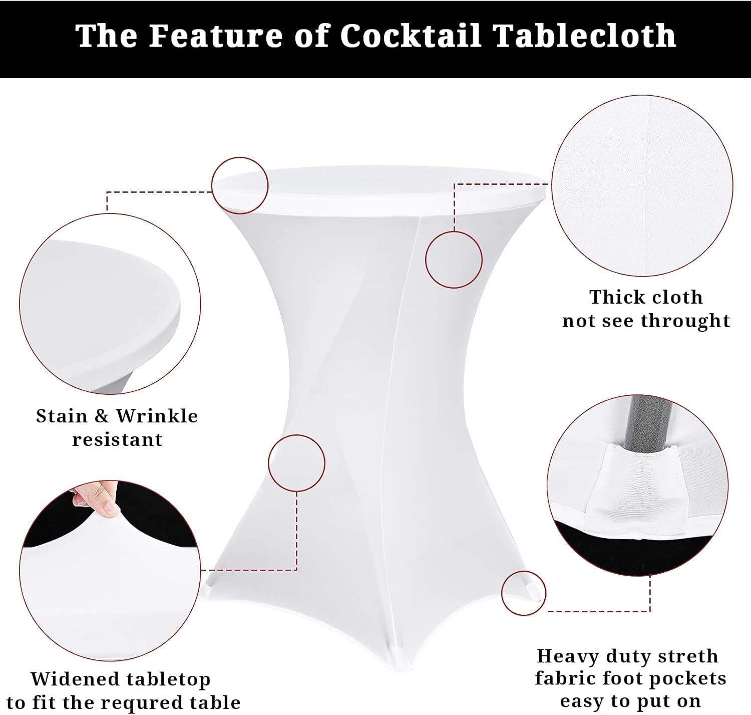 White Spandex Square Cocktail Table Covers 32x43Inches
