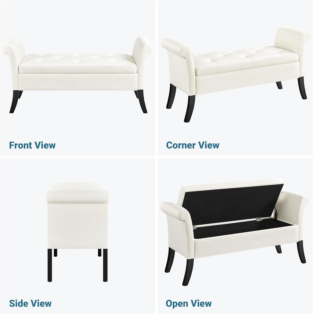 Fifty TwoInches Durable White Upholstered Storage Ottoman Bench
