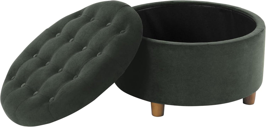 Handcrafted Loden Green Velvet Storage Ottoman 28In