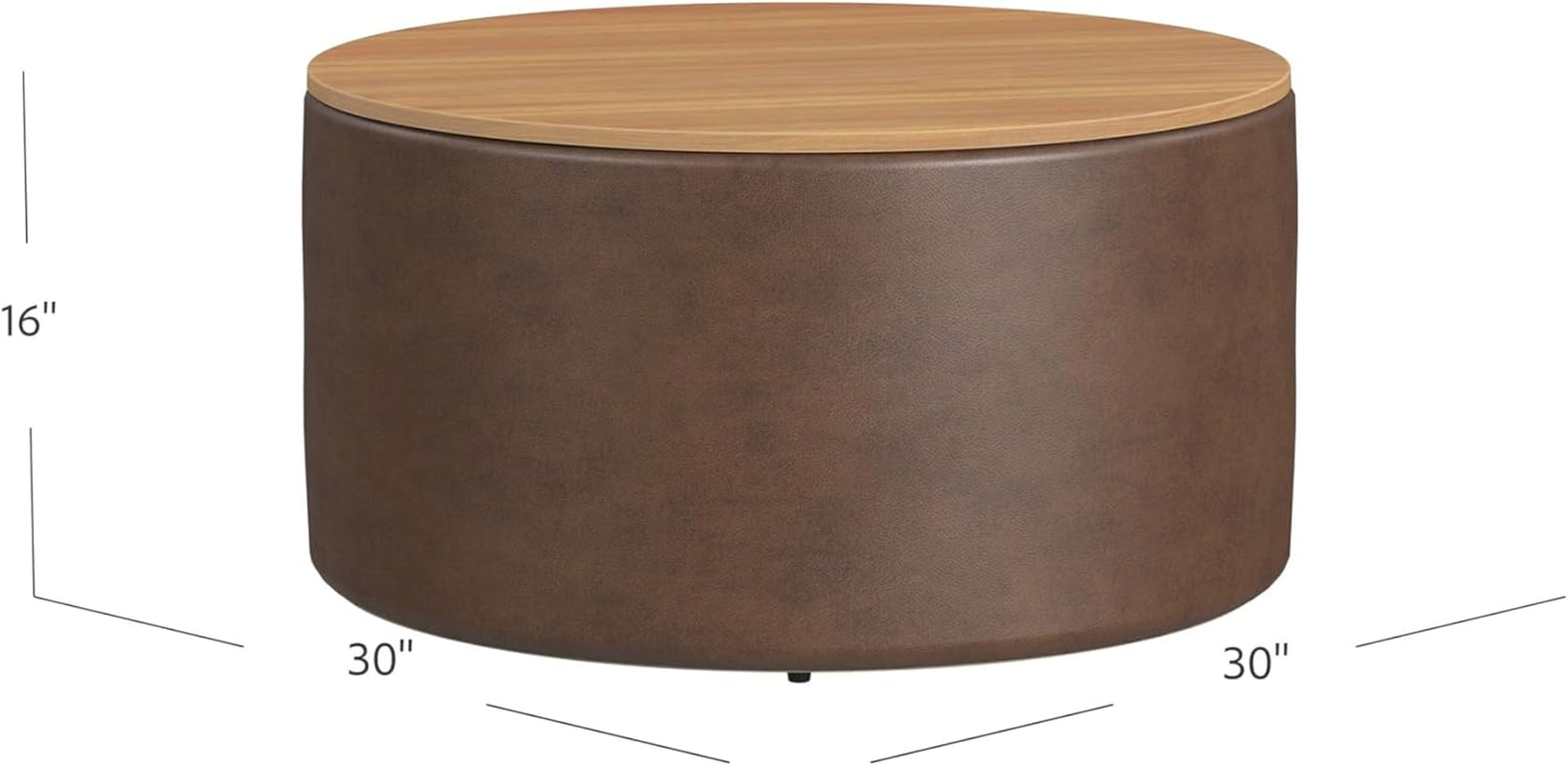 Polyester Upholstered Brown Wood Top Storage Ottoman