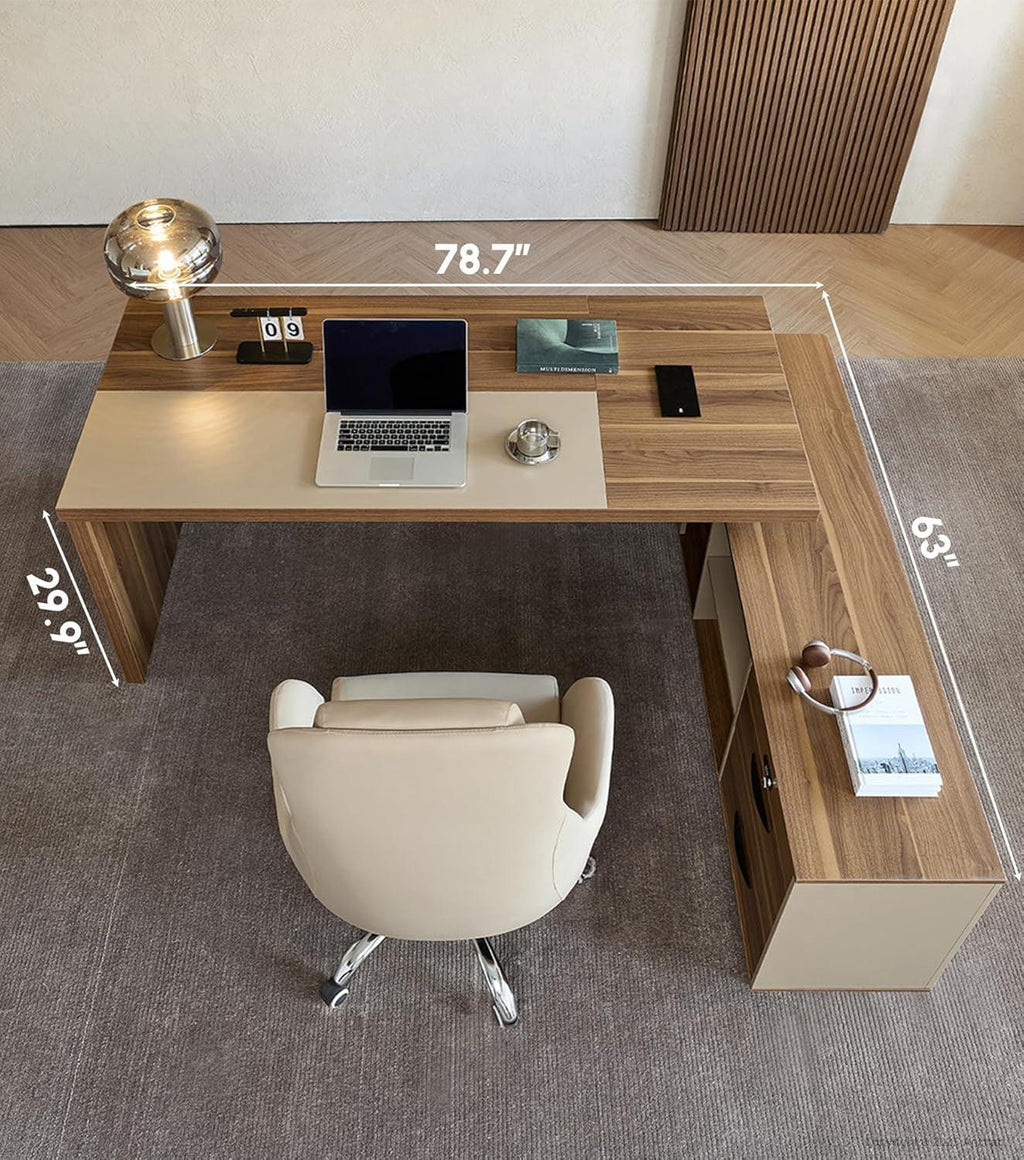 79 Inch L Shaped Desk Lockable Drawers Privacy Panel