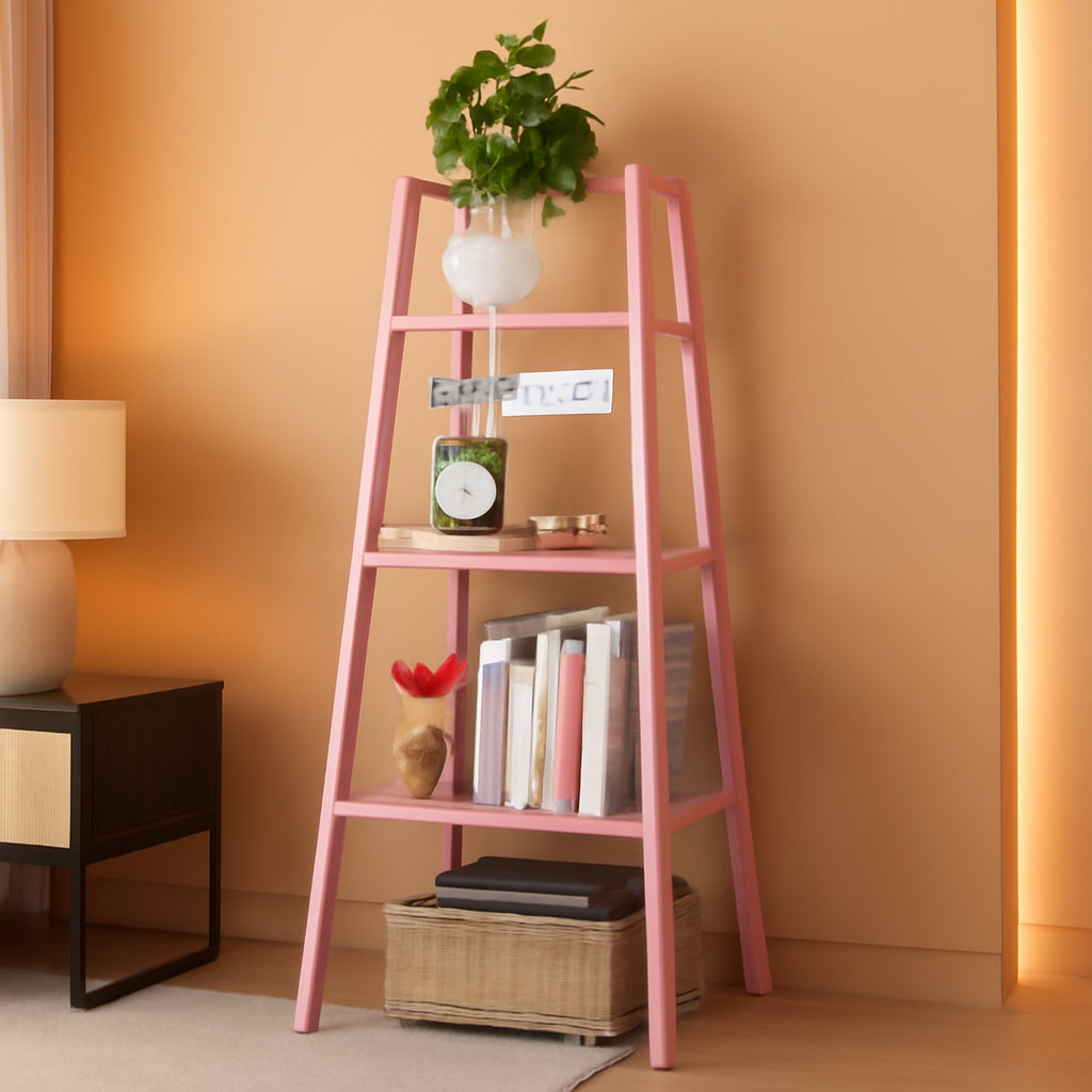 Wood And Metal 4 Tier Corner Shelf For Living Room