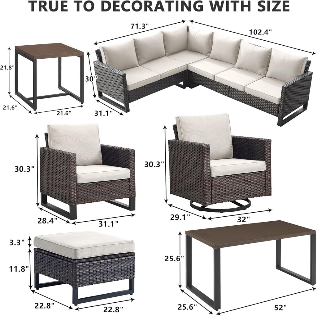 10 Piece Outdoor Sectional Sofa Set with Swivel Chairs